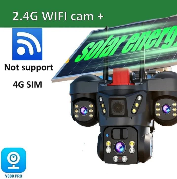 Caméra solaire WiFi sans fil pour extérieur, triple objectif 8K et triple écran PTZ CCTV, suivi auto