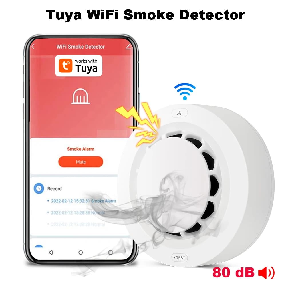 Tuya-Détecteur de fumée WiFi, capteur photoélectrique, alarme incendie, système de sécurité domestiq