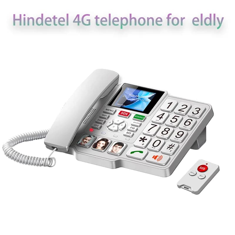 Téléphone fixe sans fil 4G Hindetel avec télécommande à gros boutons SOS pour seniors et personnes â