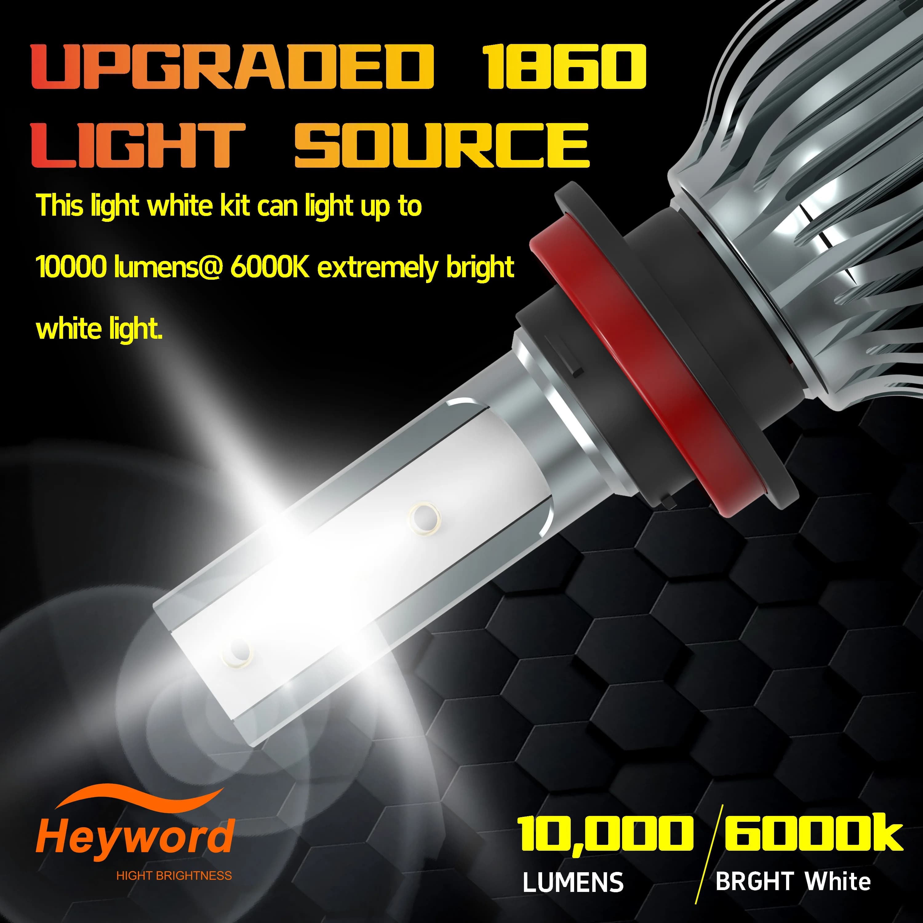 Phares LED de voiture Heyword 150000lm 450W avec puce CSP 1860, 3000k/4300k/6000k/8000k, phares LED