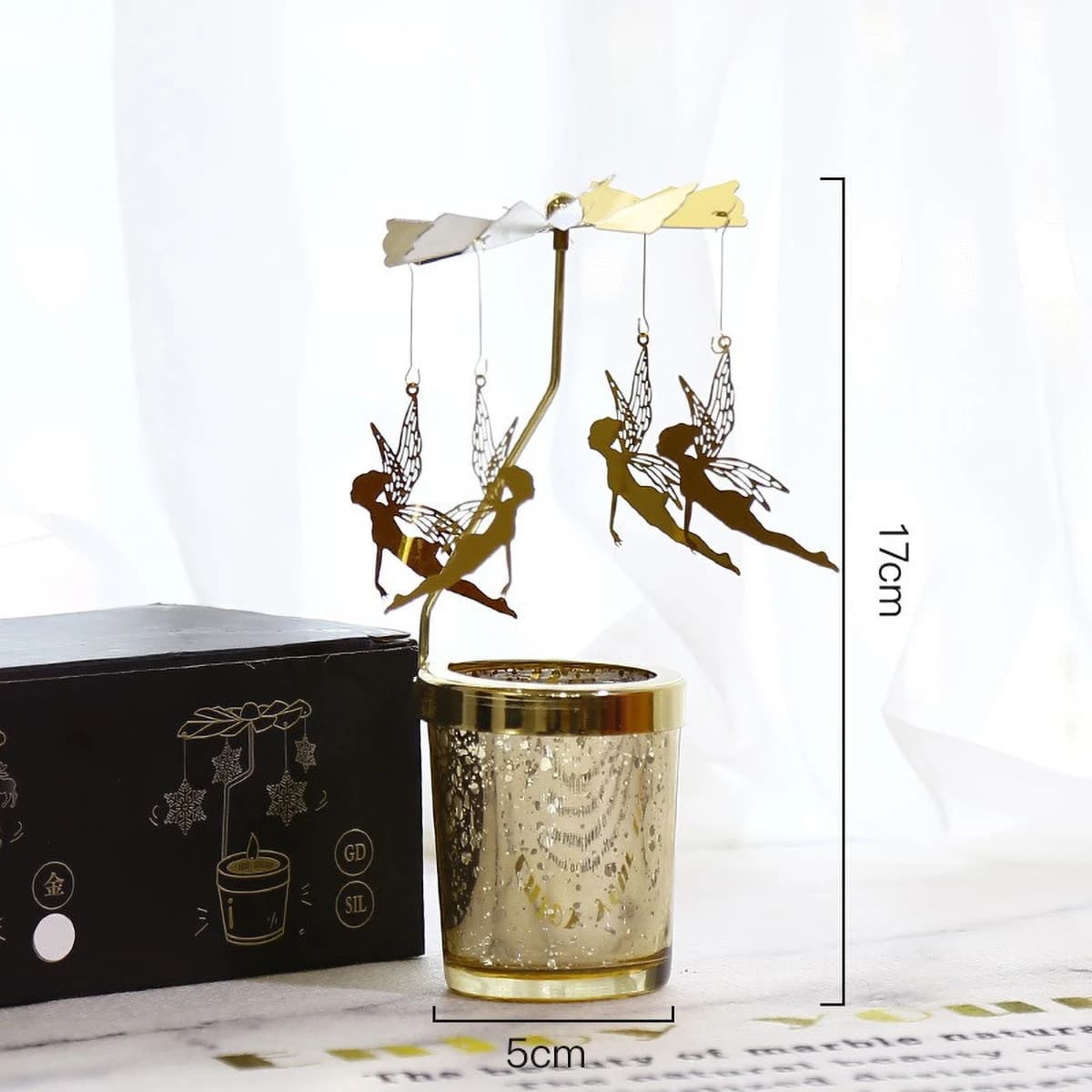 Bougeoir photophore rotatif en métal doré pour bougeoirs de conception de Table - Décor de salle
