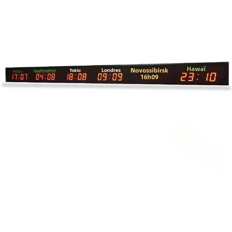 Horloge murale LED mondiale avec affichage de 6 fuseaux horaires, grand format, pour hôtels, entrepr