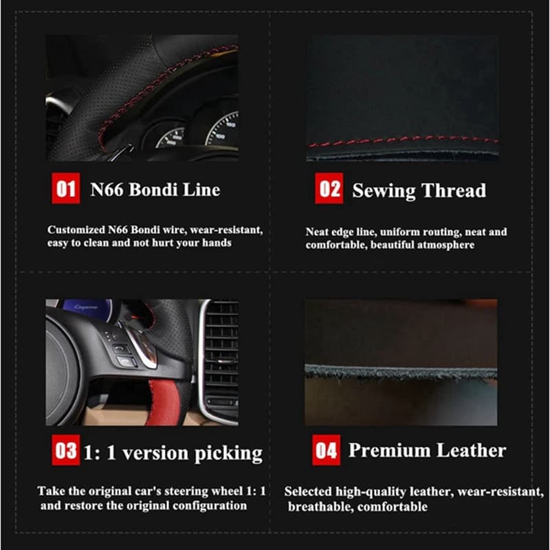 Housse de volant de voiture en cuir artificiel noir, bricolage, pour Honda Civic 10 2016-2019 CRV CR