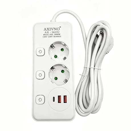 Multiprise 2000W avec prise EU, 2/3/4 prises AC, 2 ports USB et 1 port PD, cordon d'extension de 2M,