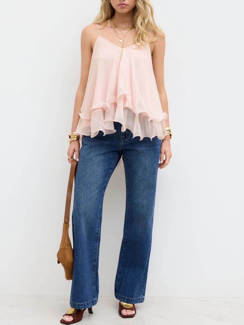 Haut superposé pour femme, style décontracté, épaules dénudées, dos nu, couleur unie, avec volants,