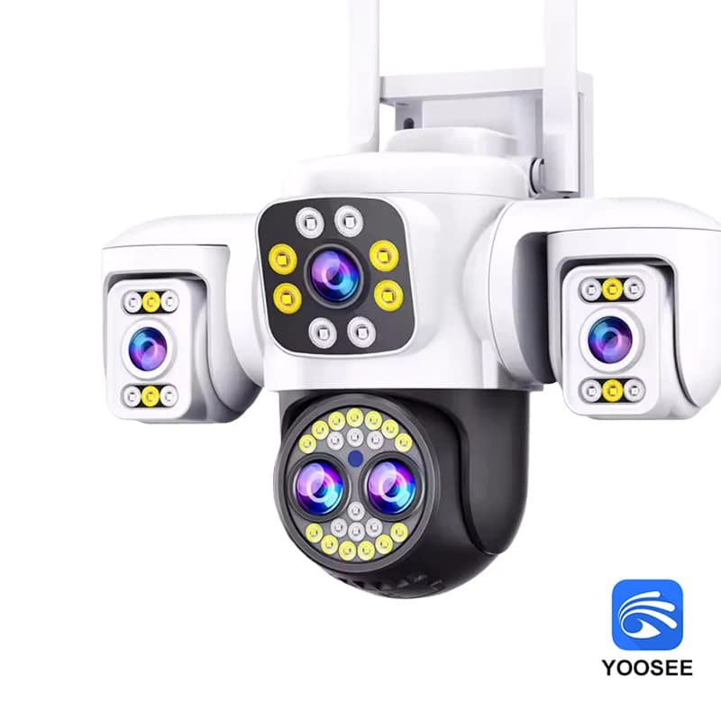 Caméra WiFi extérieure 20MP 10K à quatre objectifs, triple écran, zoom 10X, 360° ° Caméras de surv