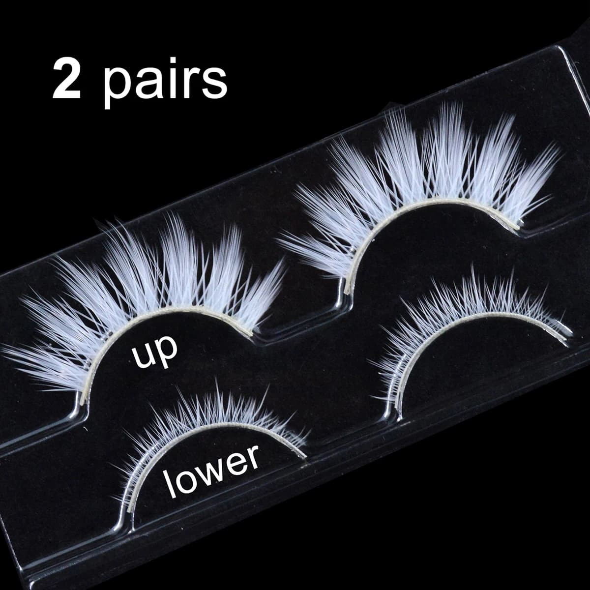 2 paires/cas 3D cils blancs bande claire couleur neige cils Cosplay Halloween Manga cils maquillage