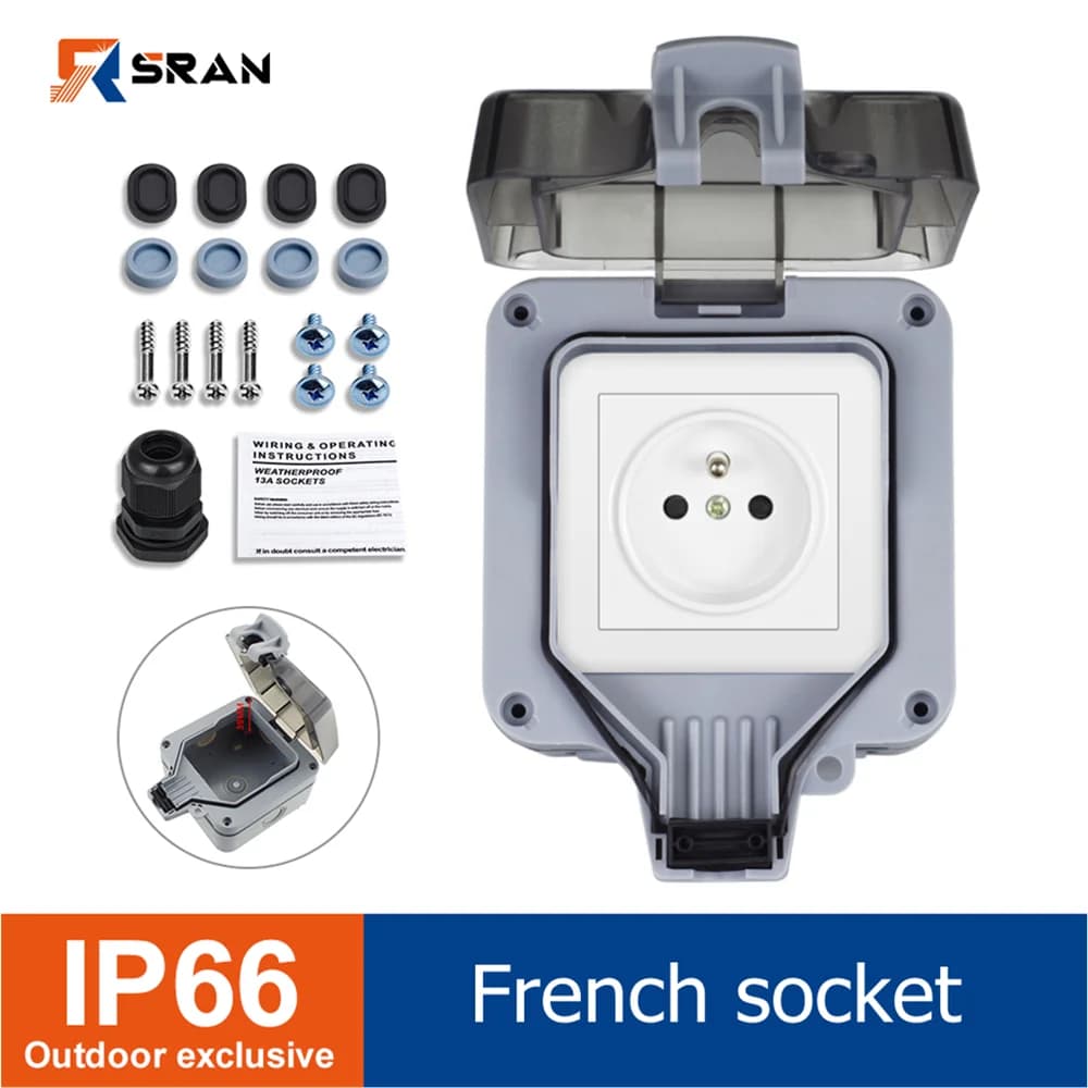 SRAN – prise électrique extérieure étanche, 220V, 16a, norme française, double, pour jardin, garage,