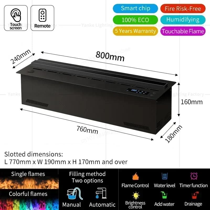 Cheminée Atomisée 3D avec Flamme Colorée, 35% de Vapeur d'Eau Intelligente Décorative, Salon, Chambr