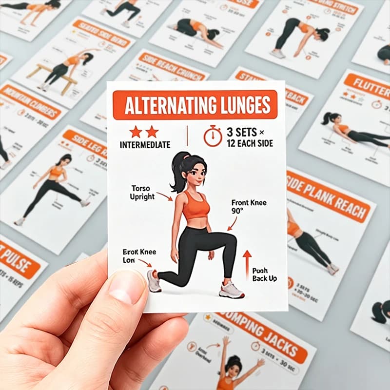 Cartes d'exercices de fitness à domicile pour débutants, guide d'exercices de fitness, ensemble simp