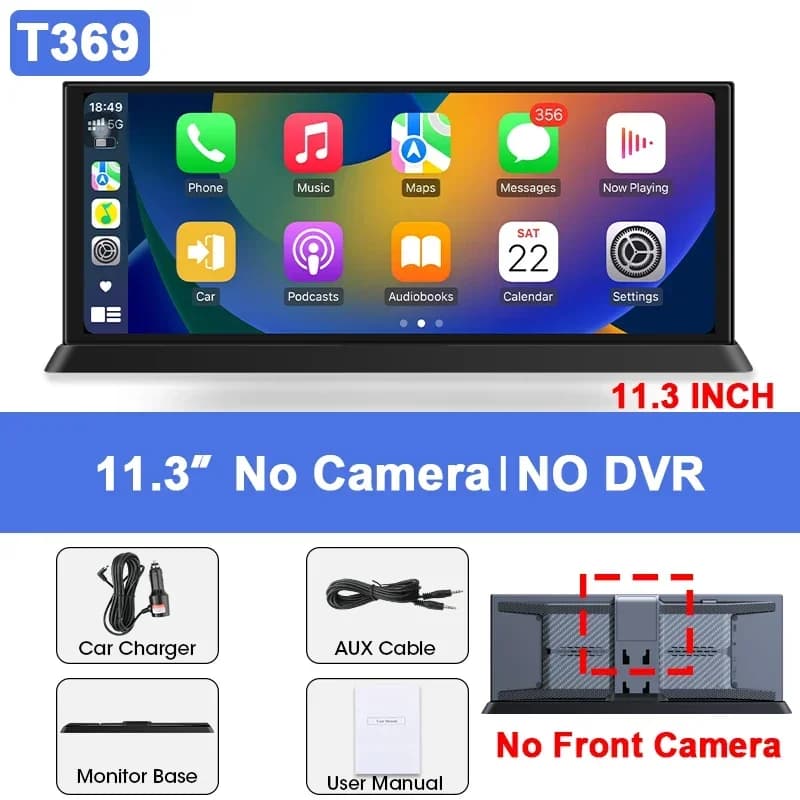 Caméra de tableau de bord 11,3 pouces 4K 360 ° Caméra rotative sans fil Carplay Android Auto Dash