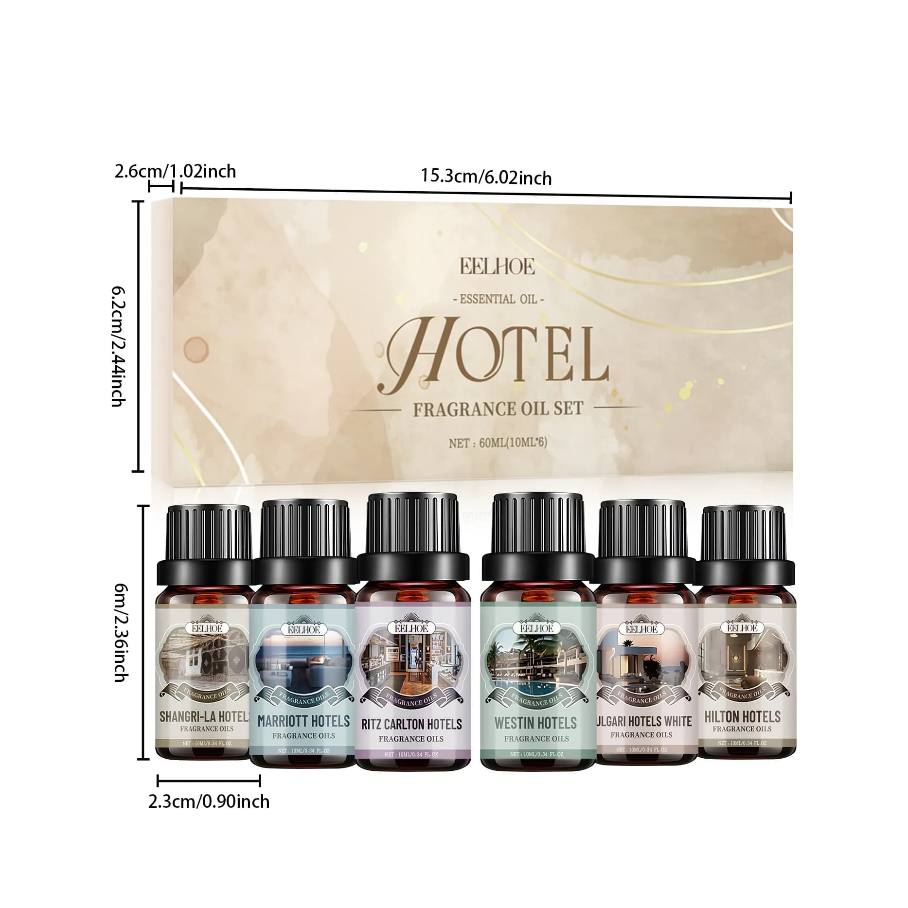 Kit d'huiles parfumées d'hôtel d'aromathérapie 6x10ML huiles parfumées de luxe hôtels d'aromathérapi