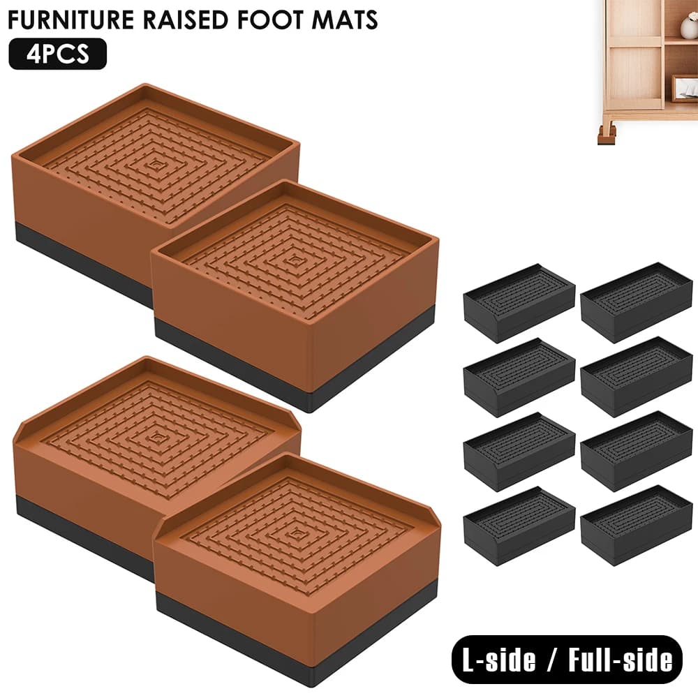 Rehausseurs de lit antidérapants, 4 pièces, pieds de meubles empilables, côté L/côté complet, tapis