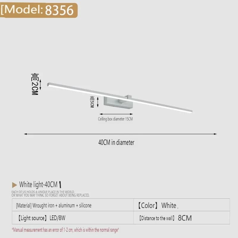 Lampe murale LED moderne pour salle de bain, 100 cm, avec miroir, pour chambre à coucher, chevet, éc
