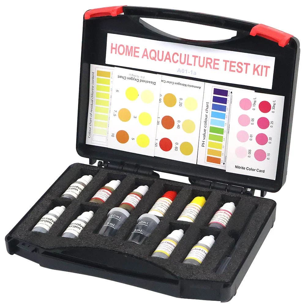 Kit de test d'eau d'aquarium 5 en 1, testeur de pH, nitrites, ammoniac, oxygène dissous, chlore rési