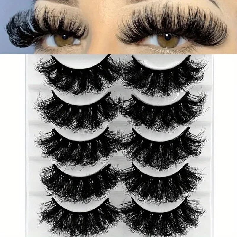 5 paires de cils Faux cils de vison longue durée cils de vison moelleux Volume dramatique Extension