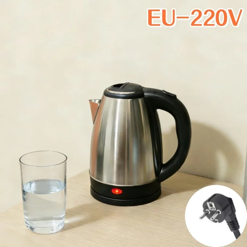Bouilloire électrique de voyage 2L en acier inoxydable, portable, pour thé et café, idéale pour hôte
