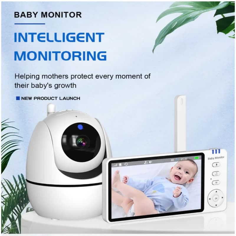 Babyphone sans fil 5,0 pouces avec caméra inclinable et orientable, vision nocturne, audio bidirecti