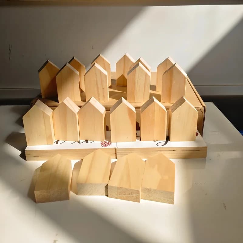 6/12 Blocs de construction en bois non finis en forme de maison, Plaque de palette en bois en forme