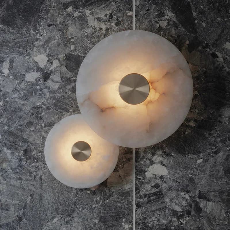 Applique murale LED ronde en laiton en marbre de luxe, pour chambre à coucher, salon, chevet, couloi