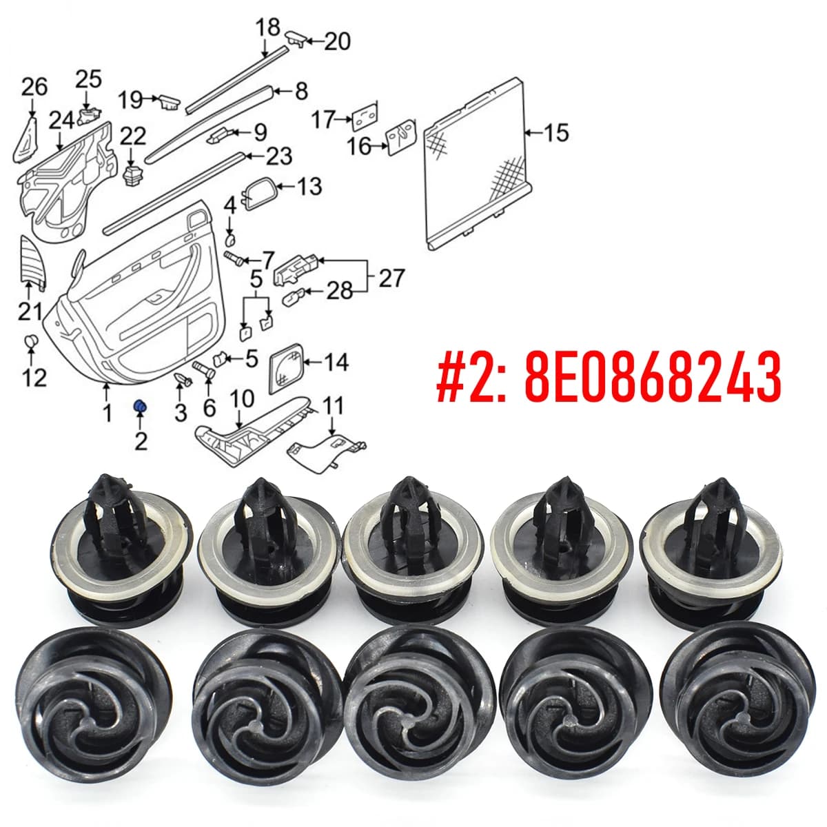 Clips de fixation pour carte de porte intérieure de voiture, 10/20 pièces, 8E 0868243 Pour VW Audi