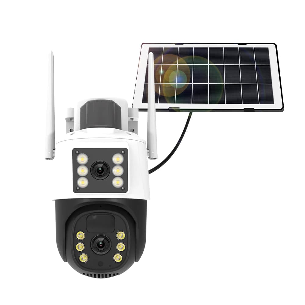 Caméra de surveillance extérieure Tuya Smart 4MP+4MP 8MP à double objectif, batterie solaire, WiFi,
