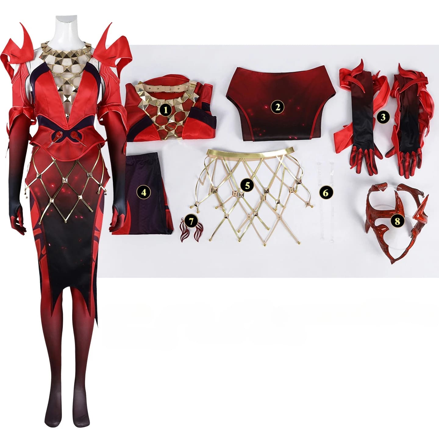 Rivals Scarlet Cosplay Costume de sorcière haut rouge jupe tenue ensemble complet Halloween bande de