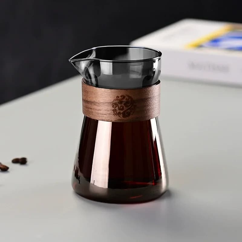 Carafe de cafetière en verre de 17oz/500ml avec couche en bois résistante à la chaleur, tasse en ver