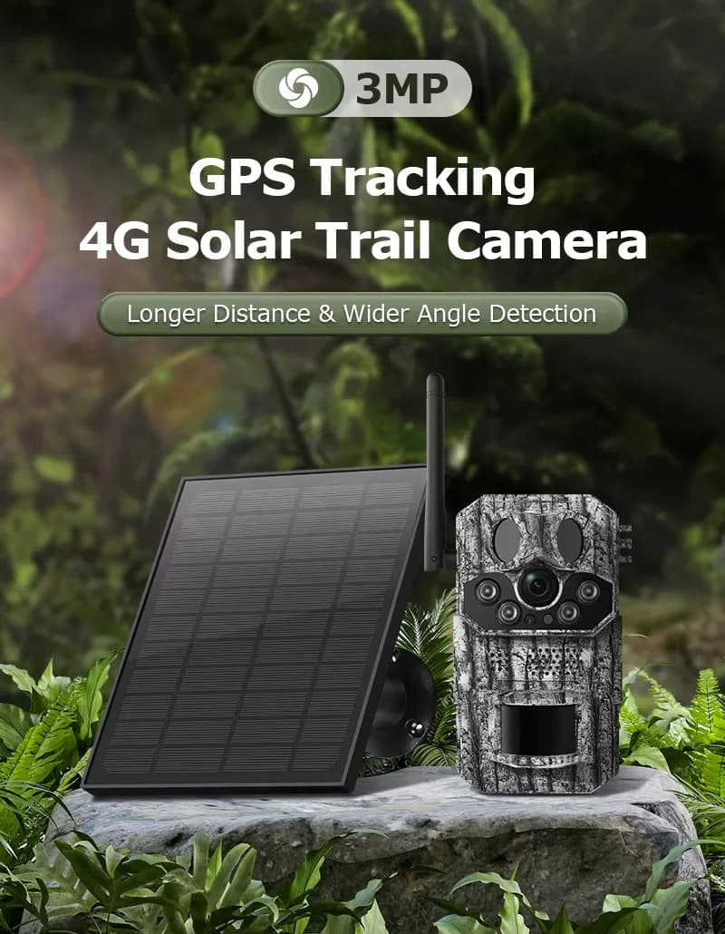 Caméra de chasse GPS 4G avec panneau solaire, angle de détection large de 125 degrés, LED invisibles