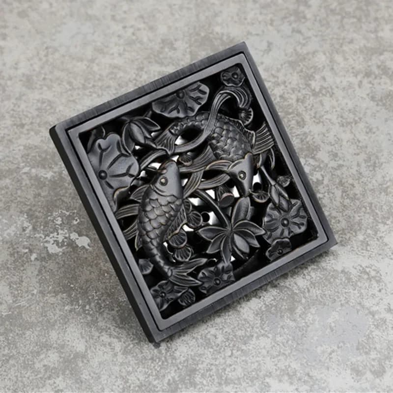 Nid de douche carré en laiton noir, attrape-cheveux, grille de déchets, accessoire de douche