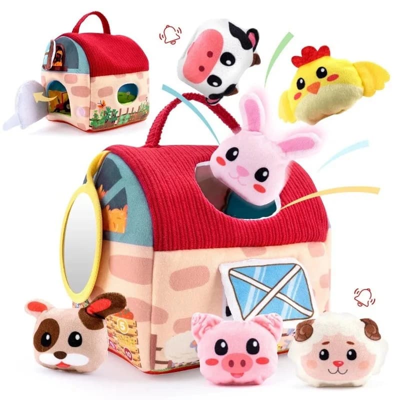 Jouets pour bébés de 6 à 12 mois, maison d'abeille avec animaux de ferme en peluche pour tout-petits