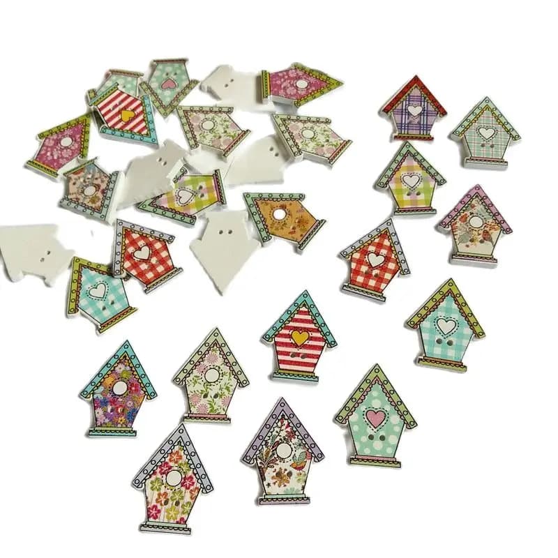 50 pièces/lot, petits boutons en forme de maison, à dos plat, accessoires de scrapbooking, artisanat