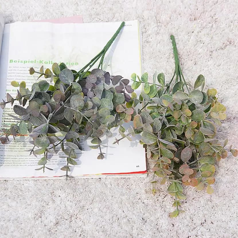 Plantes artificielles en plastique, feuilles, branche d'eucalyptus vert, bricolage, jardin, maison,