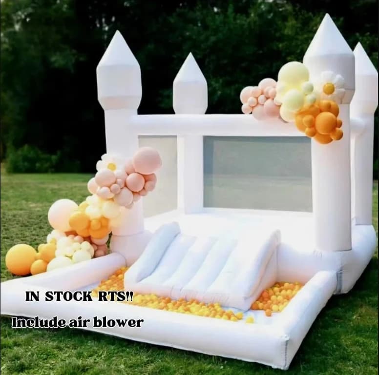 Maison de rebond blanche pour enfants, maison gonflable blanche de 4x3x2.6M, château de saut gonflab