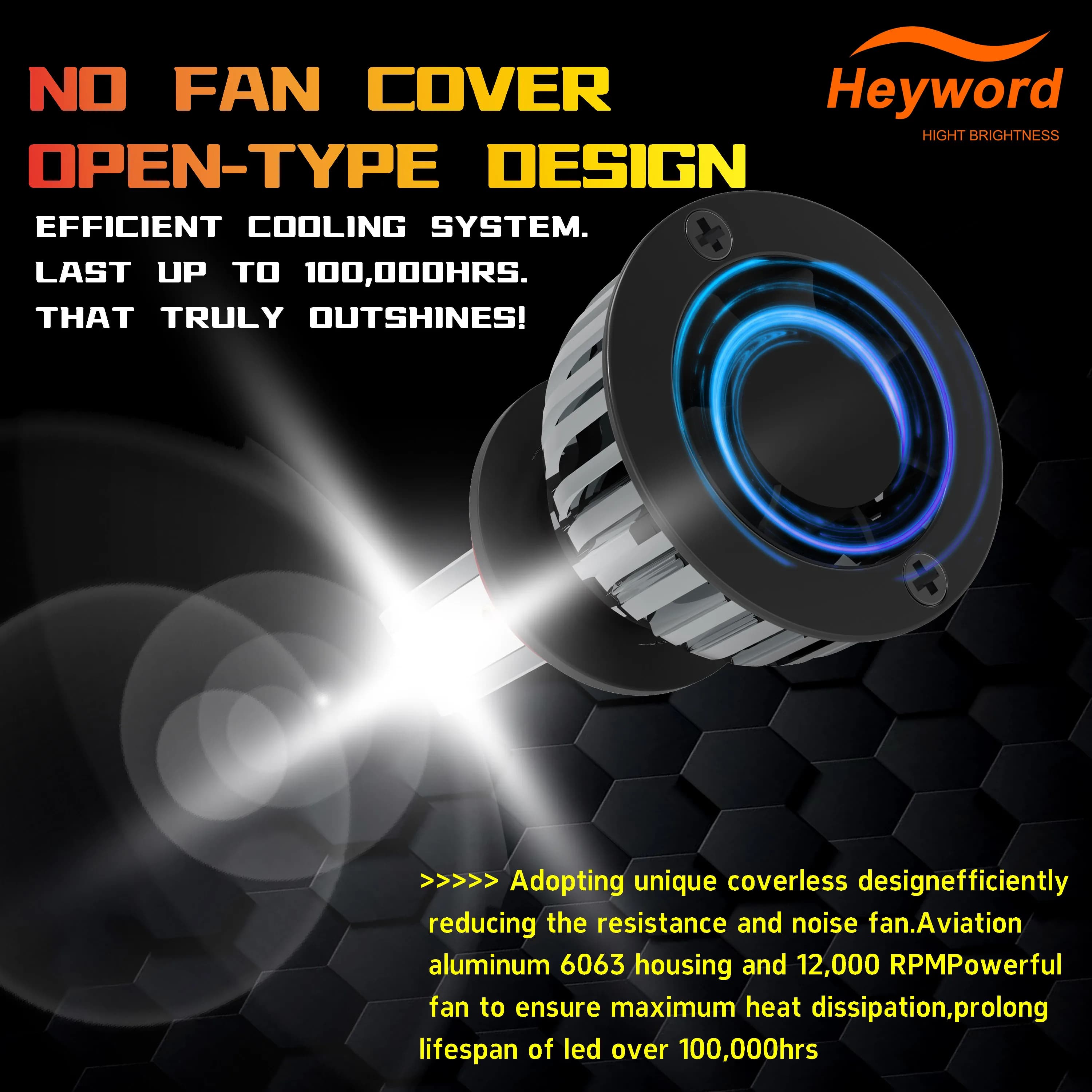 Phares LED de voiture Heyword 150000lm 450W avec puce CSP 1860, 3000k/4300k/6000k/8000k, phares LED