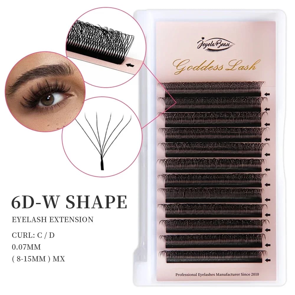 Extensions de cils Goddess W3D 4D 5D 6D, style W, en faux vison, naturelles, douces, effet éventail