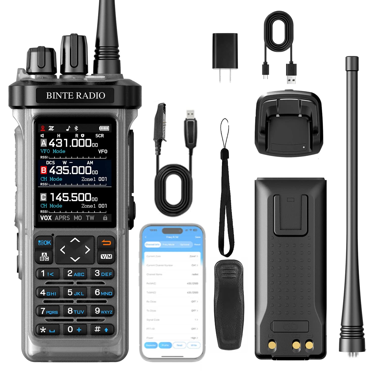 Radio amateur BINTERADIO 9000 avec analyseur de spectre VHF UHF APRS GPS Bluetooth Talkie-walkie + c