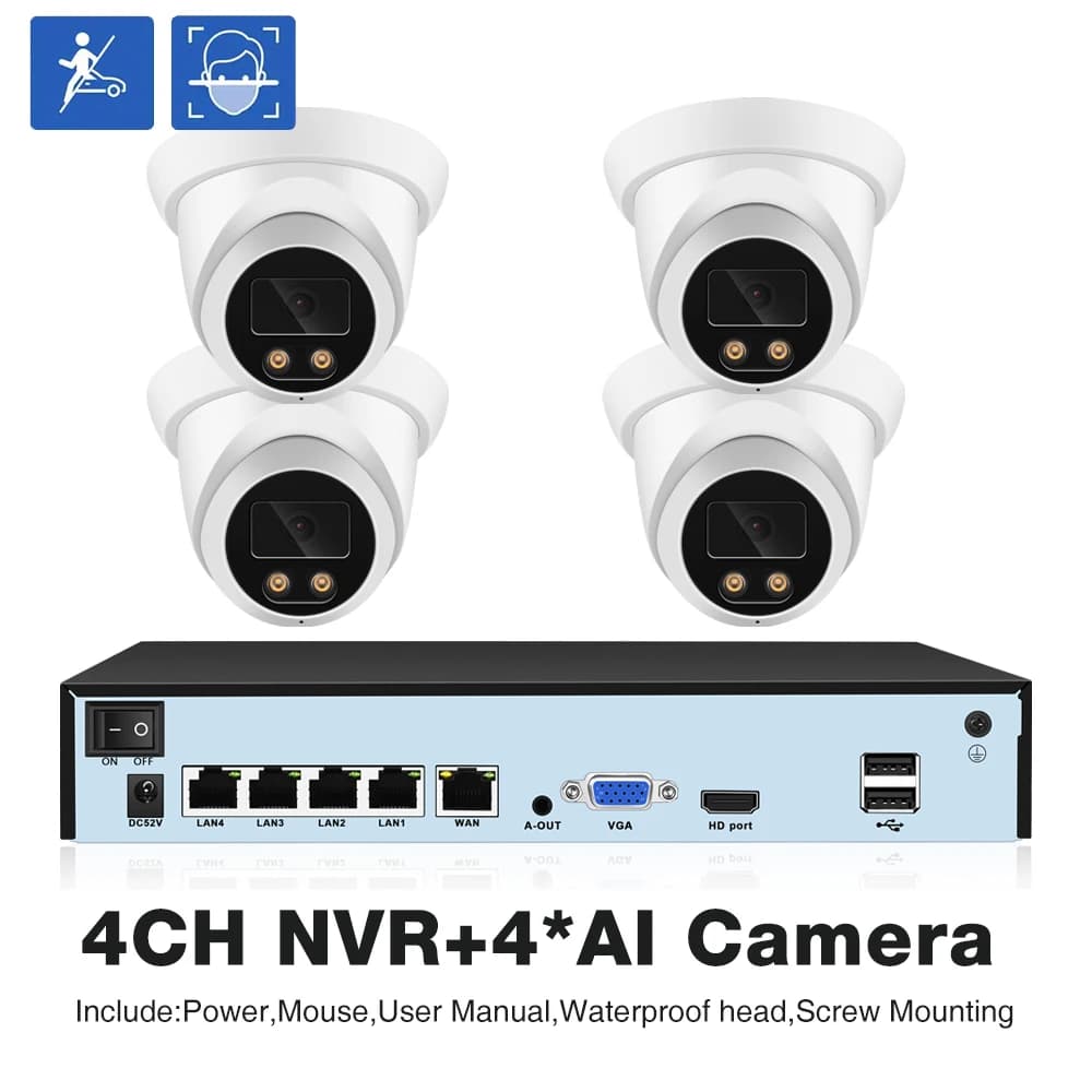 Xmeye camera video surveillance extérieure IP POE 8MP système 4K avec ia et détection faciale, Audio