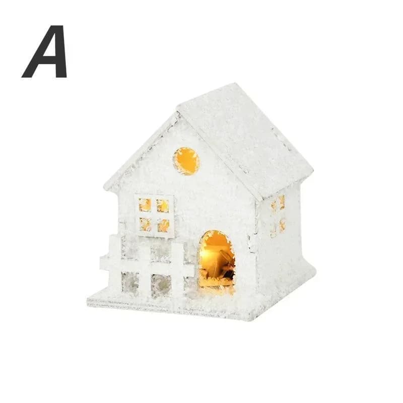 Ornement de noël lumière LED maison en bois avec flocon de neige cabine lumineuse décorations de noë