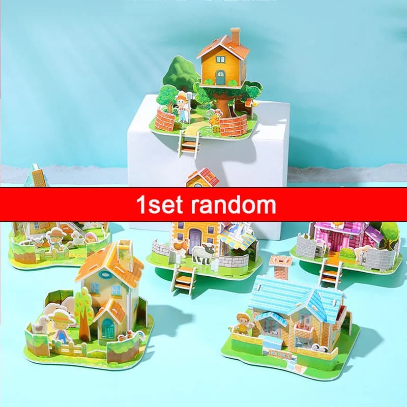 Puzzle en papier mousse pour enfants, mini modèle de maison 3D, assemblage de bricolage, jouets d'éd