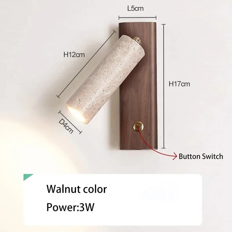 Lampe murale rotative en pierre et bois avec interrupteur, lumière de lecture créative pour chevet,