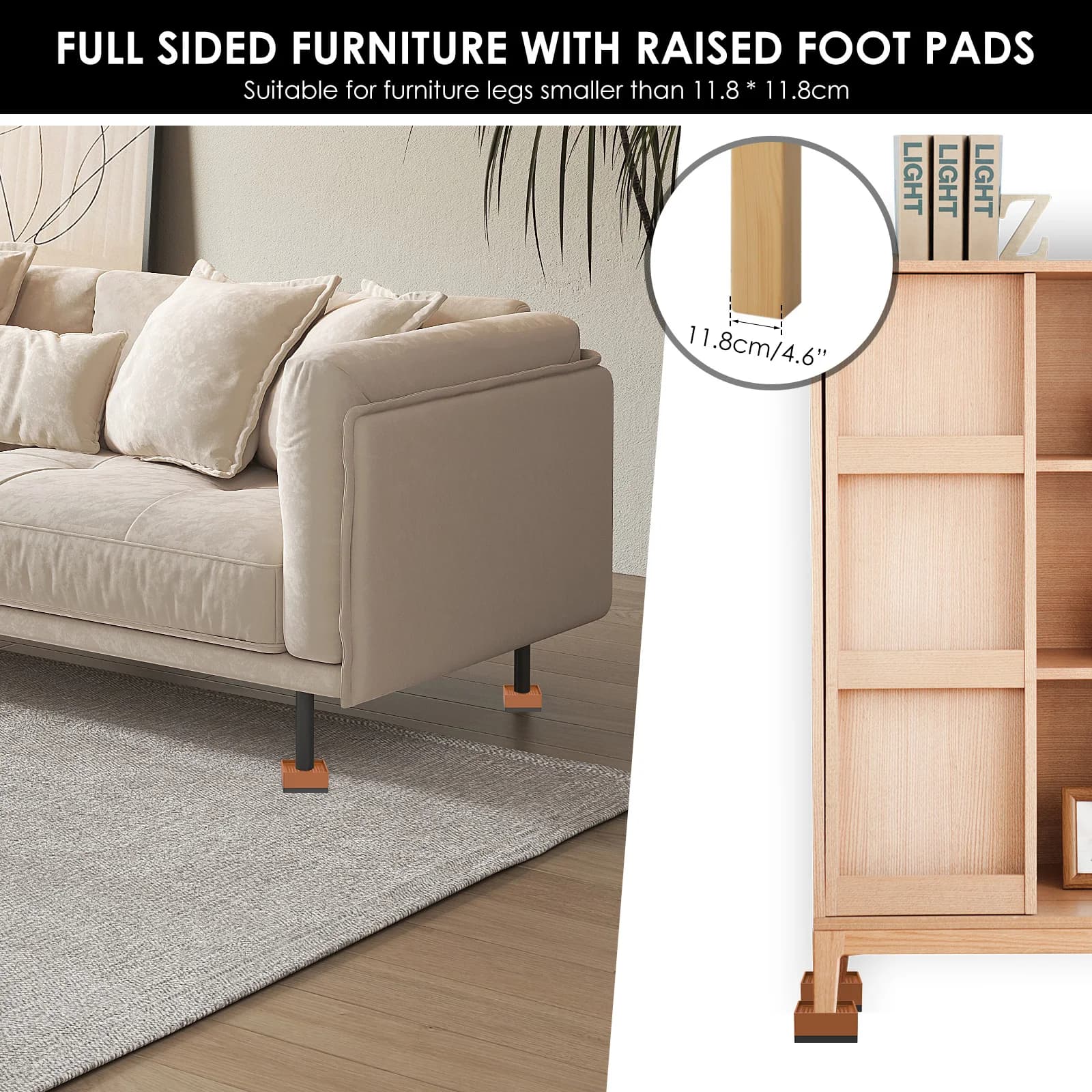 Rehausseurs de lit antidérapants, 4 pièces, pieds de meubles empilables, côté L/côté complet, tapis