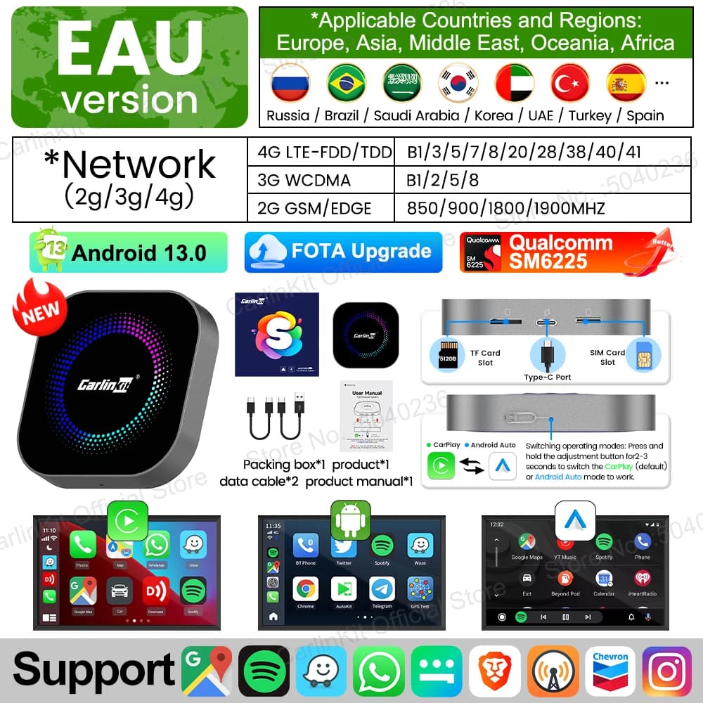 CarlinKit TV Box S2F Android 13 CarPlay Ai Box SM6225 8 cœurs sans fil CarPlay Android Auto boîte de