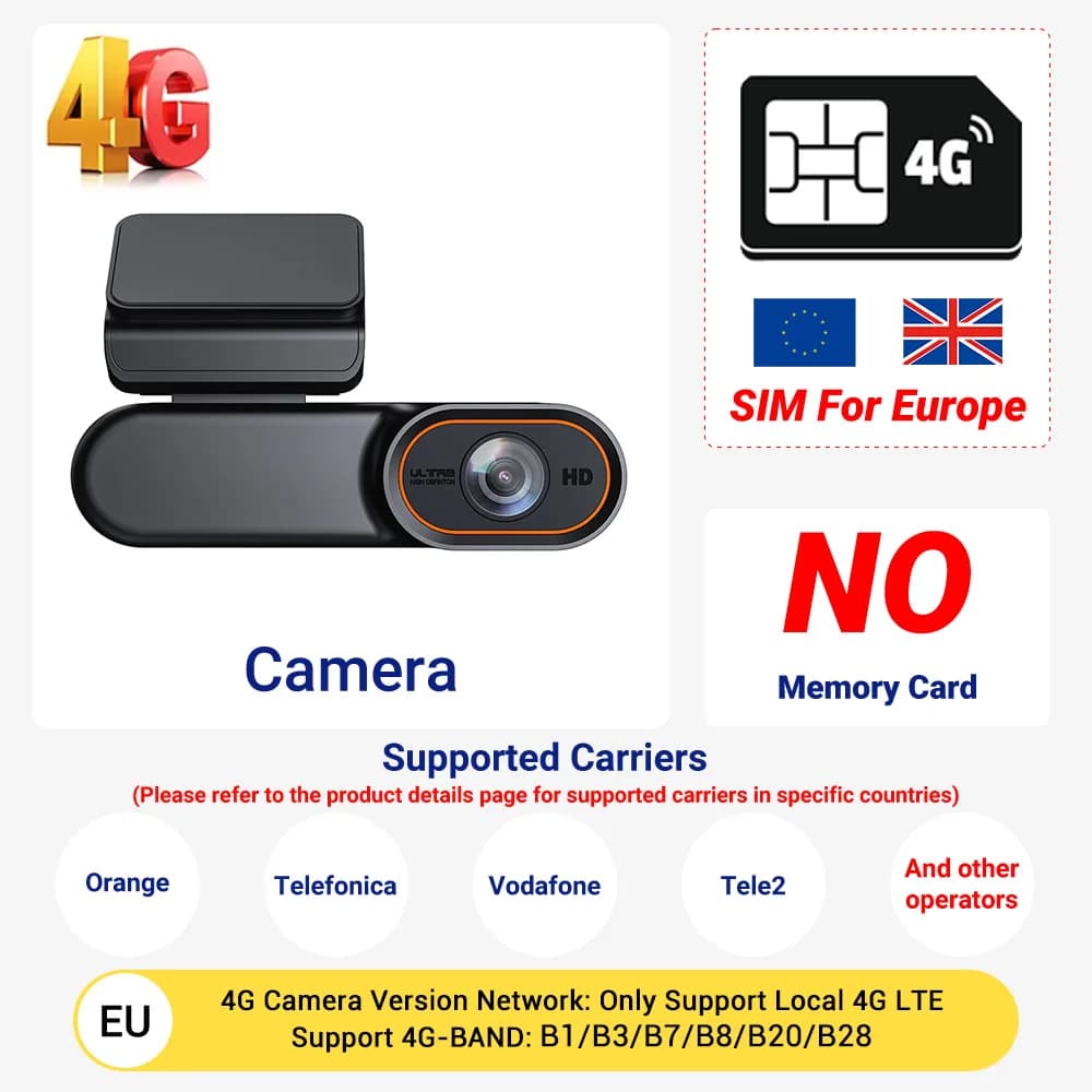Caméra de tableau de bord 4G LTE, enregistreur GPS 4K UHD, enregistrement de voiture DVR, Vision noc