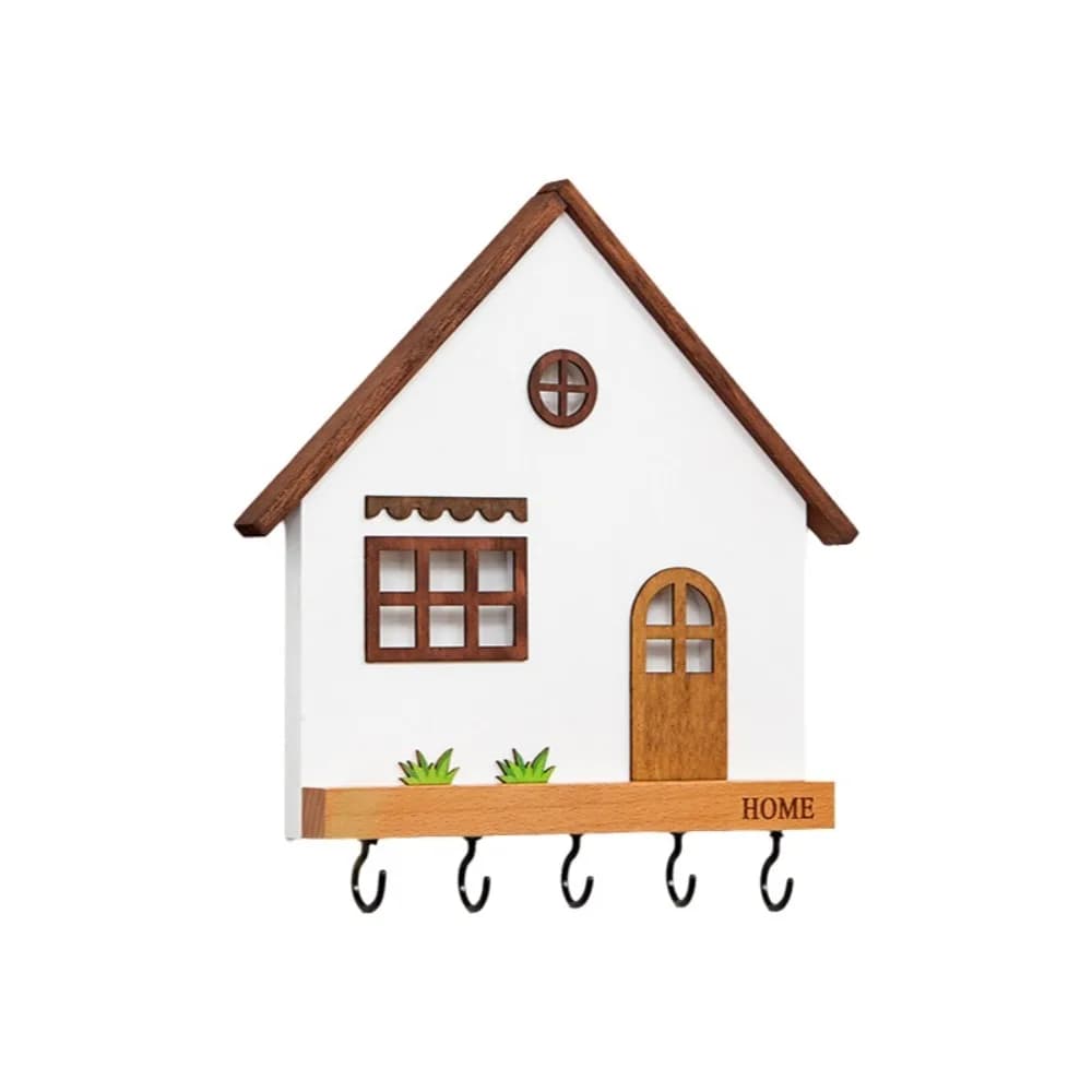 Porte-clés mural en bois moderne en forme de maison, design à 5 crochets, porte-clés rustique multif