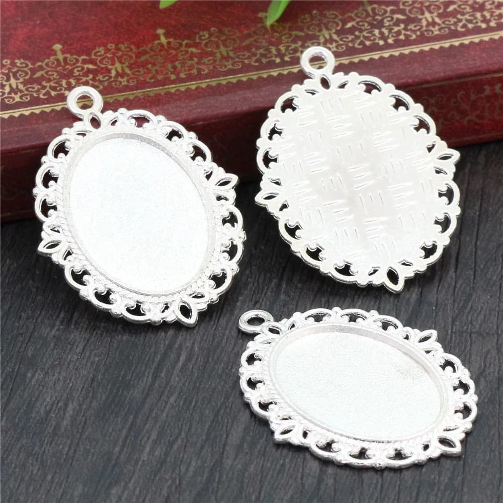10pcs 18x25mm taille int��rieure ovale pendentif cam��e Cabochons blanc Base r��glage charmes bricol