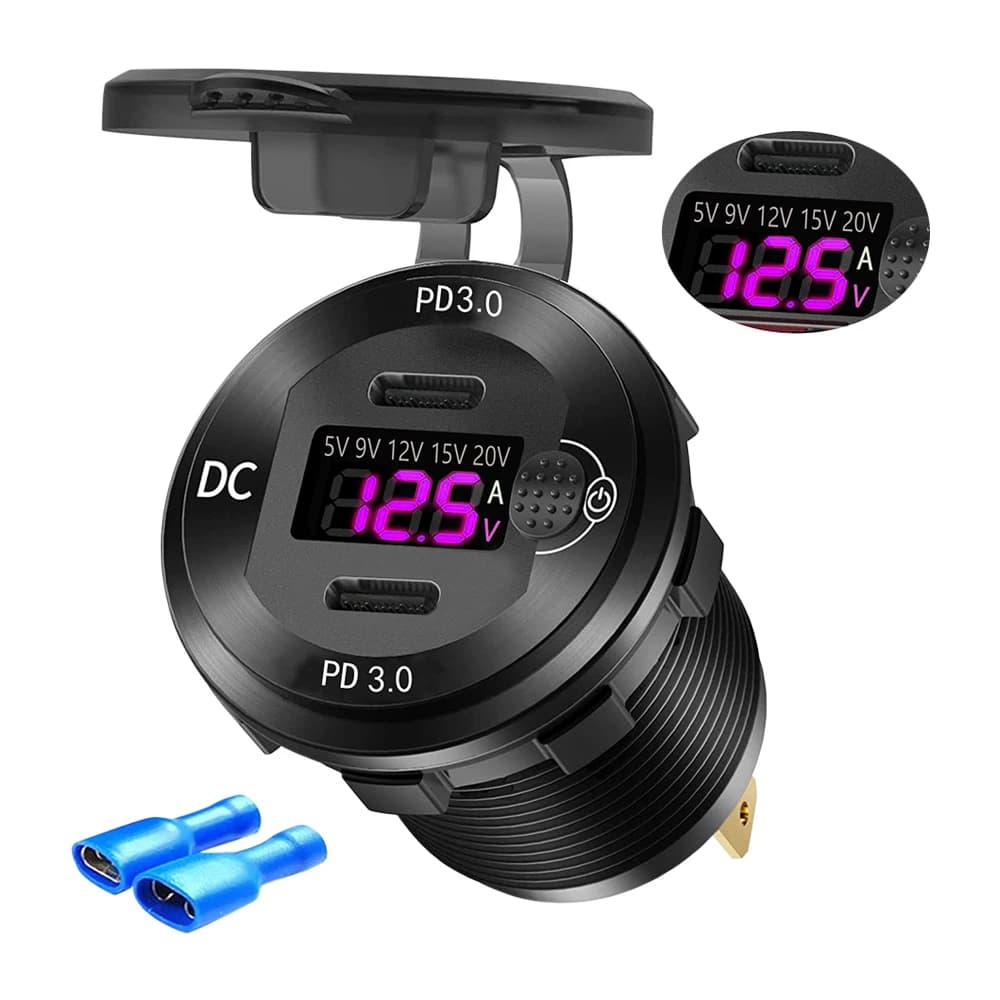 Chargeur USB en Alliage pour Voiture et Moto, Prise de Touriste PD 3.0, Charge Rapide avec Voltmètre