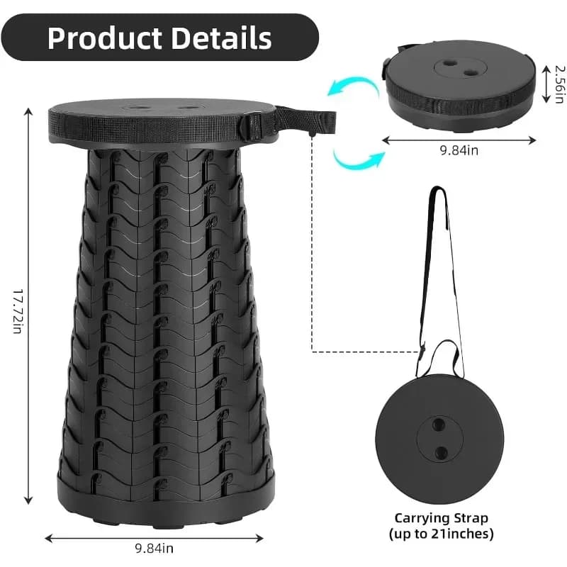 Tabouret Pliable Extensible Portable avec Sangles de Transport, Gain de Place pour la Maison, Piste