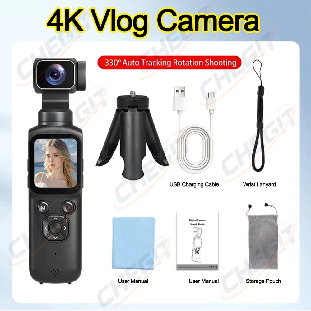 Caméra d'action 4K avec écran tactile, stabilisation, caméra sportive portable, mini enregistreur vi