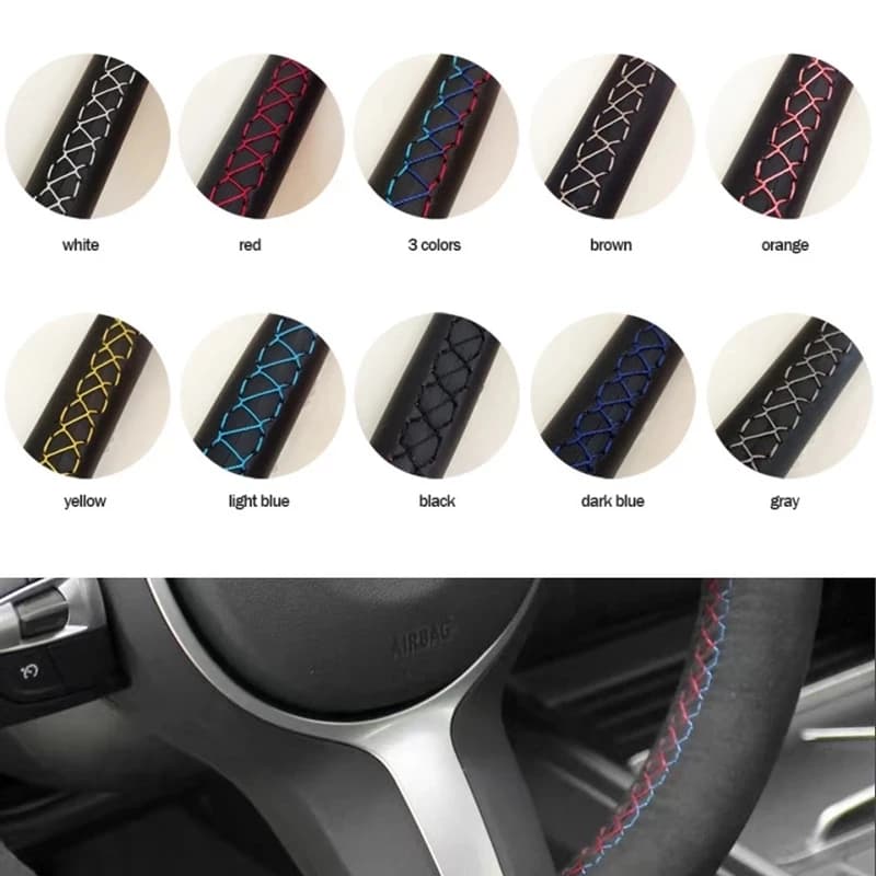 Juste de volant de voiture en cuir suédé noir personnalisé, tresse coordonnante, MF iti Q50 2014 201